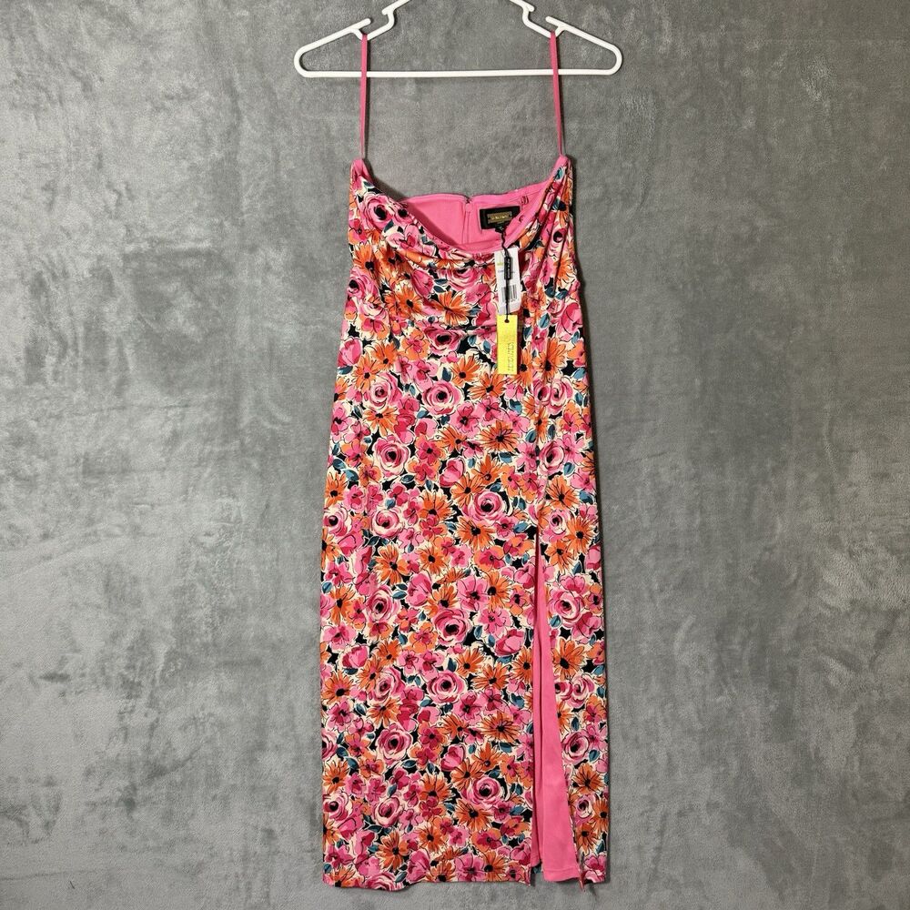 NWT Alexia Admor Dress 4 Strapless Pink Floral Slit Spring Feminine Bloomcore